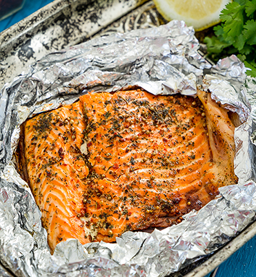 Grilled Salmon with Mustard and Herbs