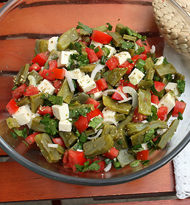 Nopalitos cactus paddles and Tomato Salad
